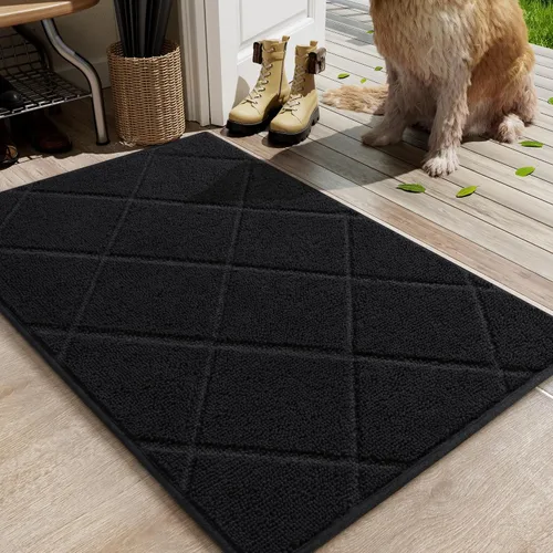 Vista 11 de LOCHAS Tapete negro para puerta de interior, de 20 x 32 pulgadas, parte trasera de goma, lavable y absorbente, tapete de microfibra para entrada