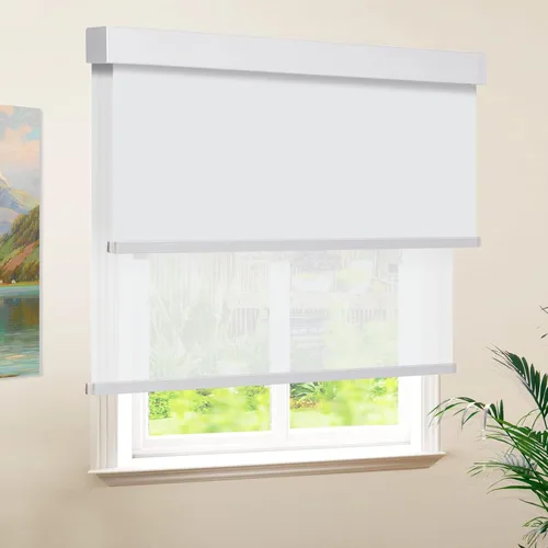 Vista 10 de Persianas enrollables dobles para ventana, persianas dobles marrones, opacas y filtrantes de luz con cenefa, persianas de ventana de día y noche