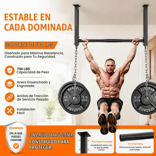 Vista 3 de Ceiling Mounted Pull Up Bar, Heavy Duty 700 LBS Multi Grip Pull Up Bars, 16"/24" Rafter Chin Up Bar, Ceiling Joist for Garage/Gym/Basement with