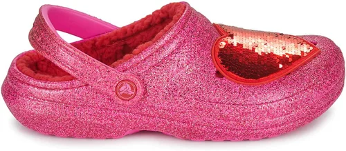 Vista 3 de Crocs Zueco de corazón con purpurina rosa con forro clásico unisex para adultos