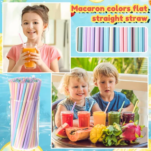 Vista 3 de Eaasty 400 popotes desechables de plástico a granel, 0.24 pulgadas de diámetro y 7.87 pulgadas de largo de plástico desechables (pastel)