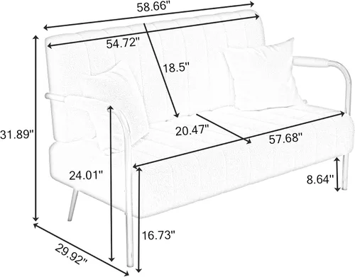 Vista 2 de anwickjeff Sofá biplaza moderno de 59 pulgadas, cómodo sofá de forro polar de peluche con 2 almohadas y patas de metal, mini sofá tapizado de 2 Beige
