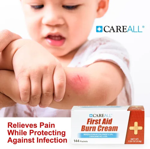 Vista 2 de CareAll Paquete de 144 paquetes de crema para quemaduras de primeros auxilios para aliviar el dolor temporal de quemaduras menores, cortes