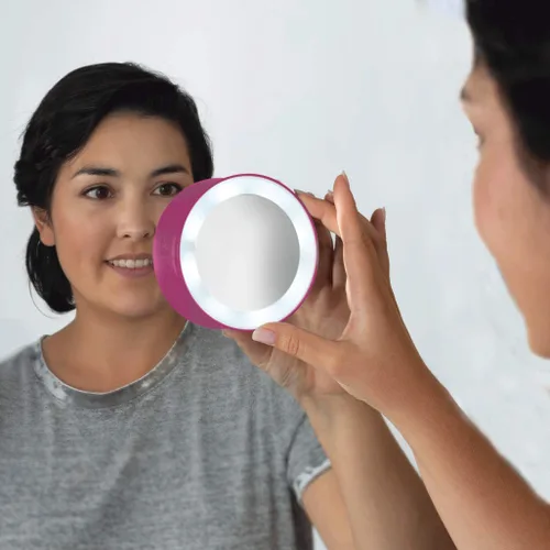 Vista 7 de Zadro Espejo de maquillaje de belleza de montaje de ventosa con iluminación LED de aumento compacto 10X, rosa