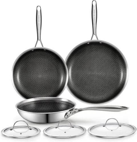 Vista 10 de Cooks Standard Sartén antiadherente híbrida de 8 pulgadas con revestimiento de varias capas, sartén de acero inoxidable con tapas de vidrio