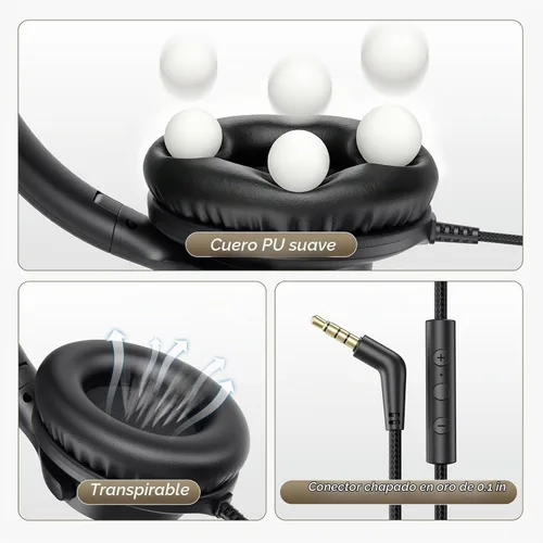 Vista 4 de Auriculares con cable con micrófono, auriculares con cable de 0.1 in para Negro