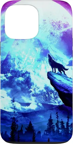 Vista 24 de Funda para iPhone 16 Wolf Mountain Pine Forest Moon Purple Galaxy