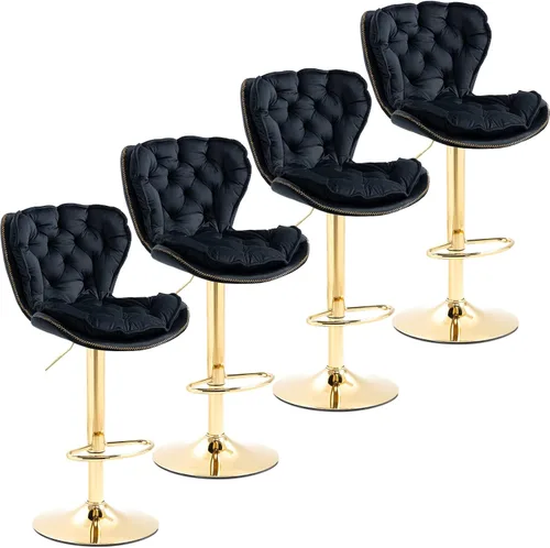 Vista 12 de Deolme Taburetes de bar giratorios de terciopelo negro, juego de 2 sillas de bar modernas ajustables de altura de mostrador, taburetes de bar