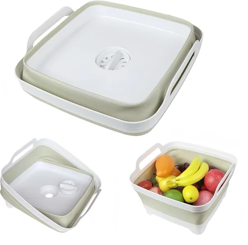 Vista 14 de GIMWA Lavabo plegable para biberones, contenedor portátil de 2.4 galones para fregadero de campamento de caravana, tina de cocina que ahorra espacio