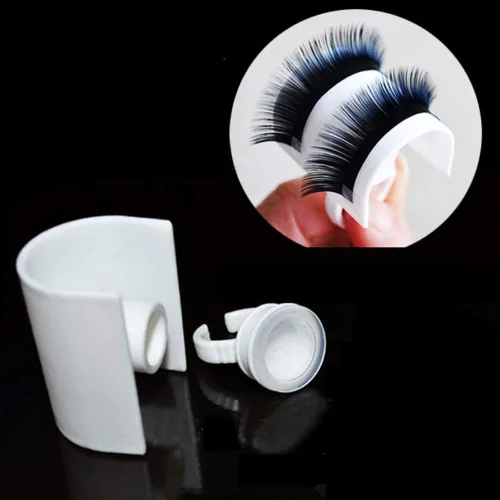 Vista 3 de Pestañas postizas en forma de U Anillo Tira de pestañas postizas Extensión de Pallet Pegamento Holder Set Herramienta de dedo con escala