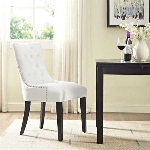 Vista 2 de Hawthorne Collections Regent - Silla de comedor moderna tapizada de piel sintética con ribete de clavos, color blanco