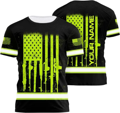 Vista 13 de Camisa de alta visibilidad para hombre, camisas de seguridad reflectantes con nombre personalizado para patriota, patriótico, veterano, militar