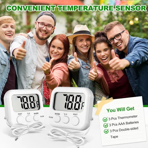 Vista 7 de Kingdder Paquete de 3 termómetros digitales con sensor externo, termómetro para nevera, congelador, monitor de temperatura ambiente impermeable