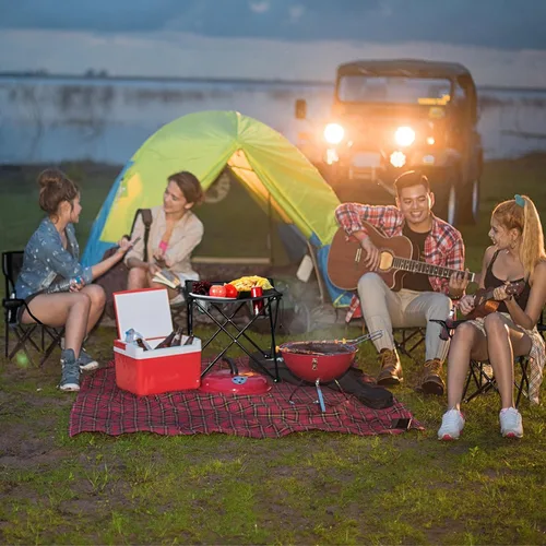 Vista 6 de FairySandy 6 sillas de campamento con mesa, sillas plegables resistentes para mesa de campamento exterior, silla plegable con portavasos, bolsas