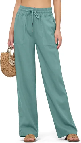 Vista 38 de Willit Pantalones de lino para mujer, pantalones palazzo de pierna ancha Khaki - Actualización