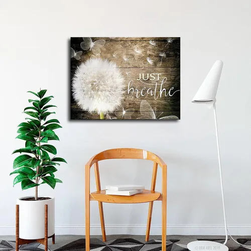 Vista 4 de LaMaMe Just Breathe - Póster en lienzo decorativo de diente de león y mariposa, impresión de estética moderna, sala de estar, dormitorio, oficina