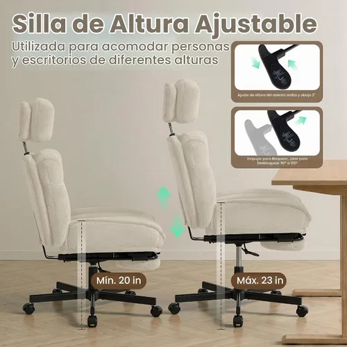 Vista 5 de FiveWillowise Silla de oficina con respaldo alto Criss Cross con reposapiés Blanco