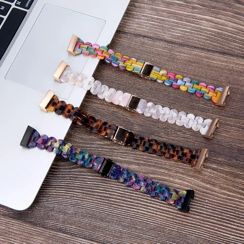 Vista 7 de Bandas ovaladas de resina compatibles con Fitbit Charge 3/3 SE/Charge 4 bandas para mujer, elegantes pulseras de relación con hebilla de acero