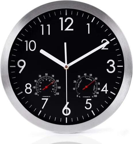 Vista 10 de WOOPHEN Reloj de pared silencioso de 12 pulgadas, funciona con pilas, cubierta de vidrio sin tictac, reloj de pared con marco de aluminio plateado