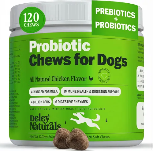 Vista 12 de Deley Naturals Probióticos masticables para perros – 4 mil millones de UFC probióticos para perros, prebióticos, enzimas para la digestión