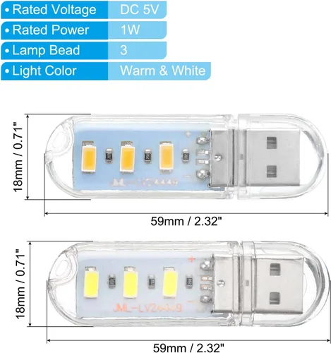 Vista 3 de PATIKIL Luces nocturnas USB, 6 piezas de 1 W, 3 cuentas de lámpara LED con 13.8 in macho a hembra, cables flexibles de cuello de cisne