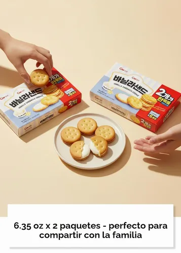 Vista 3 de Korean Food CW Vanilla Sandwich Cookies Sweet Vanilla Cream 12 Packs 360g