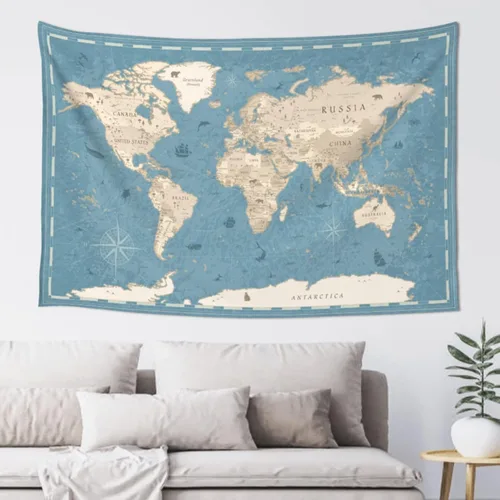 Vista 15 de MOUNDHONG Tapiz negro retro con mapa del mundo para colgar en la pared, tapiz de arte retro para pared, tapices de pared grandes para dormitorio