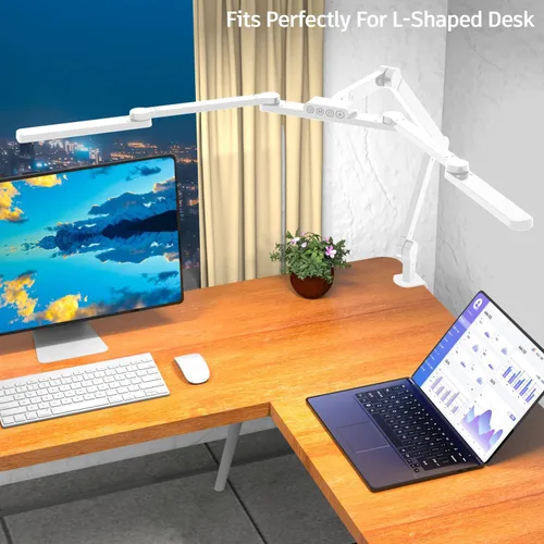 Vista 2 de Lámpara de escritorio LED para oficina en casa, 41.5 pulgadas, clip blanco, lámpara de escritorio de arquitecto con abrazadera, 24 W, ajustable