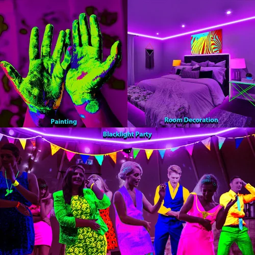 Vista 6 de Tira LED de luz negra de 41 pies, control de aplicación, fiesta brillante con control remoto, luz negra morada, luz UV para decoración de Halloween