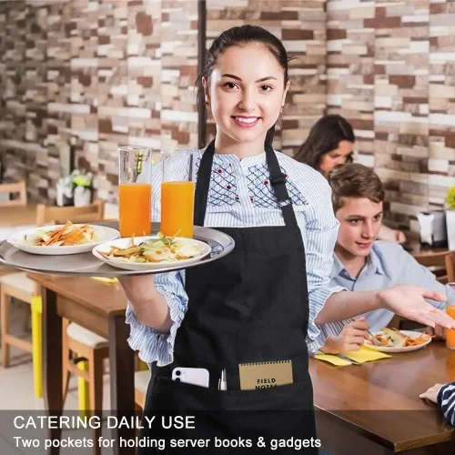 Vista 5 de Jubatus Paquete de 1 delantal con peto con 2 bolsillos, delantal de cocina de chef para mujeres y hombres, color negro