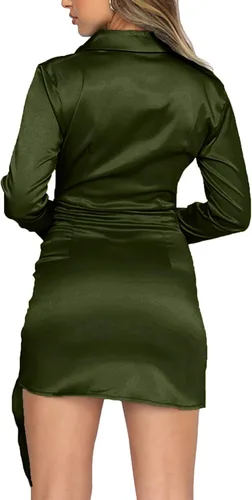 Vista 2 de LYANER Vestido corto de manga larga con cuello en V profundo y botones para mujer
