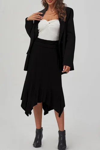 Vista 7 de DJT Falda midi con dobladillo tipo pañuelo fluido para mujer Negro