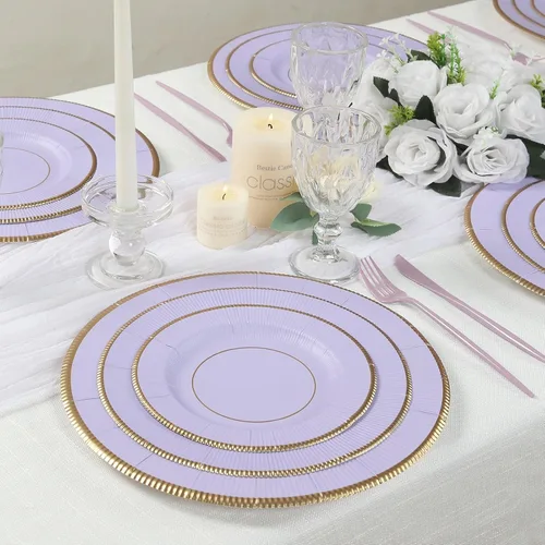 Vista 32 de Efavormart Paquete de 25 Platos Cargadores Desechables Sunray Metallic Sage Green de 13", Bandeja de Servir de Cartón, Redonda - 350 GSM Verde
