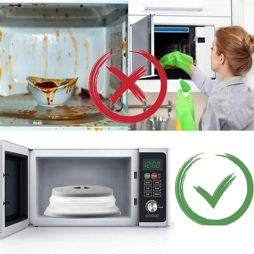 Vista 2 de Tapa plegable para microondas para alimentos, cubierta de salpicaduras de microondas, escurridor de frutas, sin BPA, apta para lavavajillas, 26.7 cm