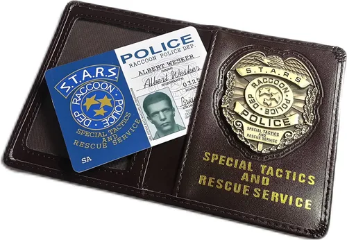 Vista 3 de Resident Evil Biohazard S.T.A.R.S RPD Billetera Leon ID Holder Chris Jill Cosplay, D Albert Wesker ID, Minimalista