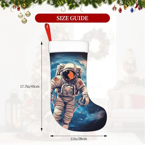 Vista 2 de Astronauta Planet Print Christmas Stockings with Plush Cuff Fireplace Hanging Xmas Stocking Christmas Decorations for Family Holiday Xmas Party New