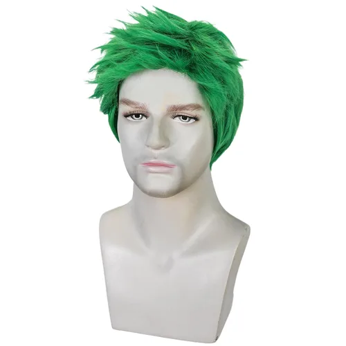 Vista 5 de Peluca verde para hombre corta recta en capas masculina peluca verde resistente al calor sintético reemplazo del pelo Verde oscuro