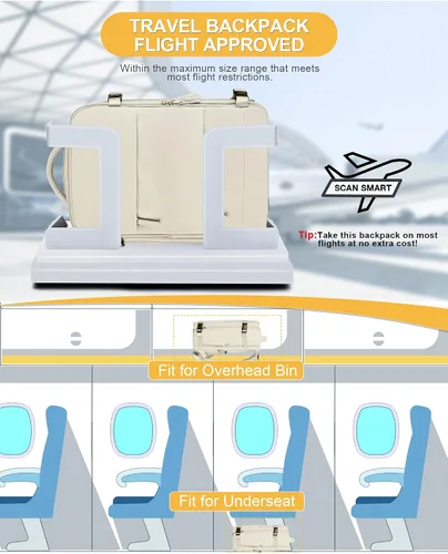 Vista 2 de Mochila de viaje para mujer, aprobada por aerolíneas, bolsas de mano para artículos personales, beige (A-Beige), Mochila de viaje para laptop