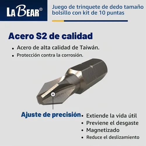 Vista 6 de LABEAR Kit de trinquete de palma DR de 11 piezas, 1/4 pulgadas, mini trinquete de dedo, llave de engranaje, puntas de destornillador con Philips