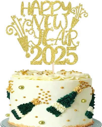 Vista 20 de Rsstarxi 1 paquete de decoración para tartas de Año Nuevo 2024 con purpurina para decoración de pasteles de Año Nuevo 2024, decoración para pasteles