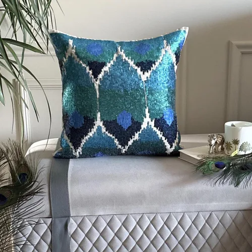 Vista 187 de The HomeCentric Funda de almohada con cremallera, funda de cojín azul de 12 x 12 pulgadas, funda de cojín de algodón bordado para sofá, diseño