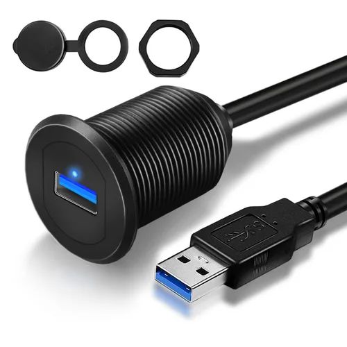 Vista 9 de Cable de montaje empotrado USB 3.0 de doble puerto para coche, cable de extensión USB3.0 macho a hembra para panel de tablero de barco 1 pie