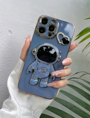 Vista 4 de Funda de silicona para Samsung Galaxy S21 con diseño Unico de astronauta que sirve de soporte. Azul