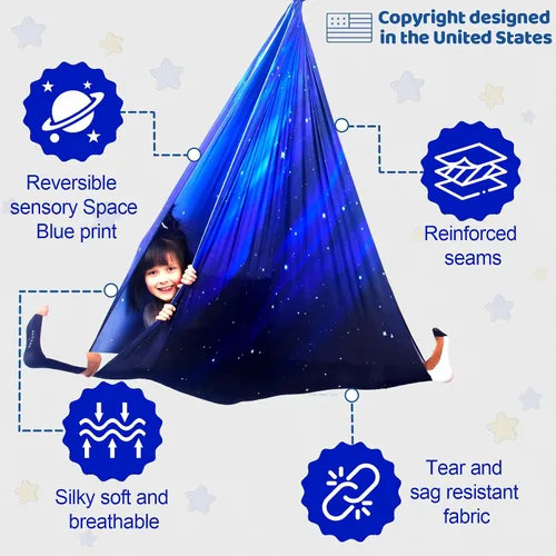 Vista 3 de Columpio sensorial para niños, terapia interior y exterior, hamaca para acurrucarse, con capacidad para hasta 300 libras, con kit de colgador