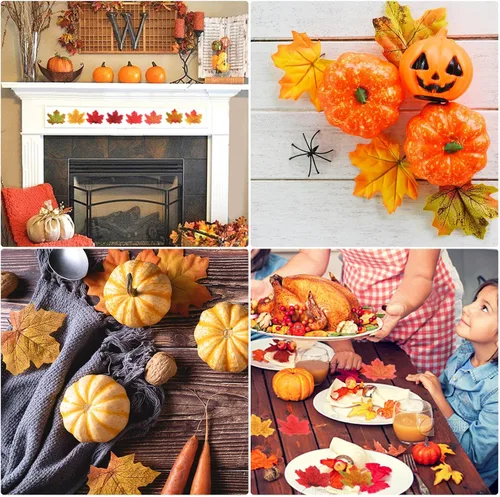 Vista 5 de WD&CD 400 hojas de otoño, hojas de arce artificiales de otoño, multicolor, hojas de otoño falsas para otoño, bodas, decoraciones de otoño