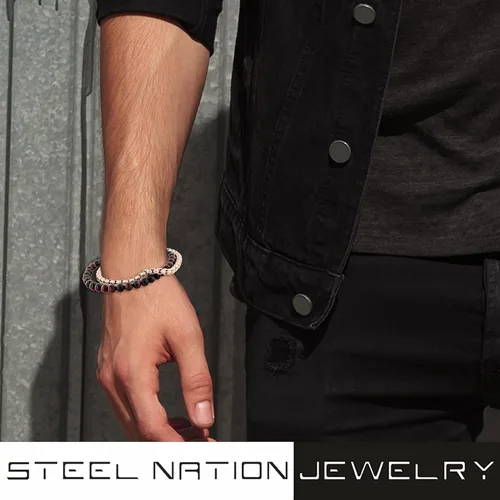 Vista 2 de Stainless Steel Bead Beaded Double Strand Rolo Chain Adjustable Nylon Bolo Bracelet - 8-12"-12