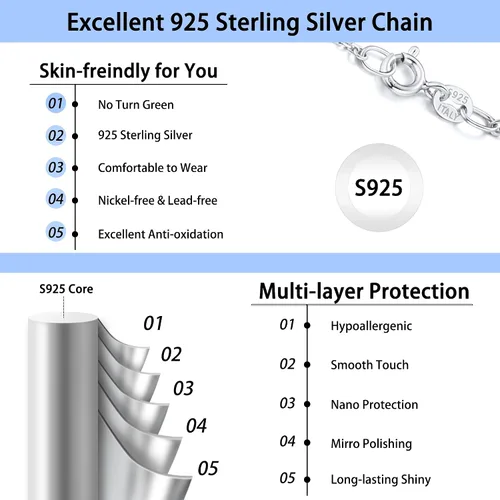 Vista 4 de Jewlpire Collar de cadena de oro sólido de 18 quilates sobre plata de ley 925 para mujer, collar de cadena de cable de 0.047 in, súper resistente