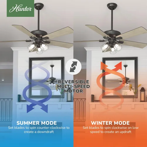 Vista 8 de Hunter Crestfield - Ventilador de techo para interiores, 5 aspas, 52 pulgadas, bronce noble with LED Lights and Remote Control, Standard Mount