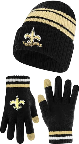 Vista 7 de Ultra Game Gorro de punto de invierno para jóvenes de la NFL, con cálidos guantes de pantalla táctil con rayas