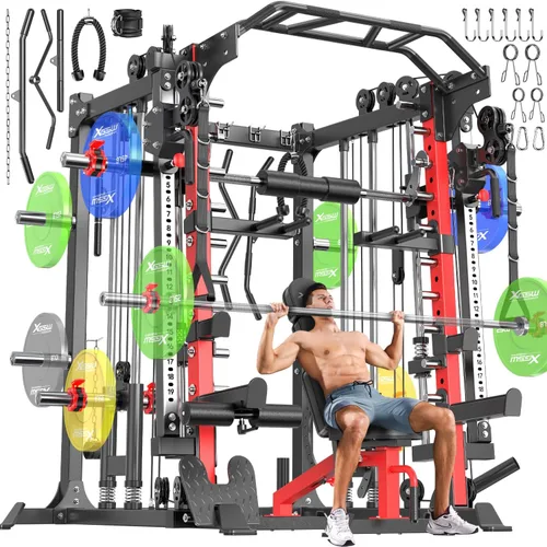 Vista 15 de Máquina Smith con sistema de cruce de cables, jaula de potencia multifunción para sentadillas y rack de potencia para gimnasio en casa, rack de Negro